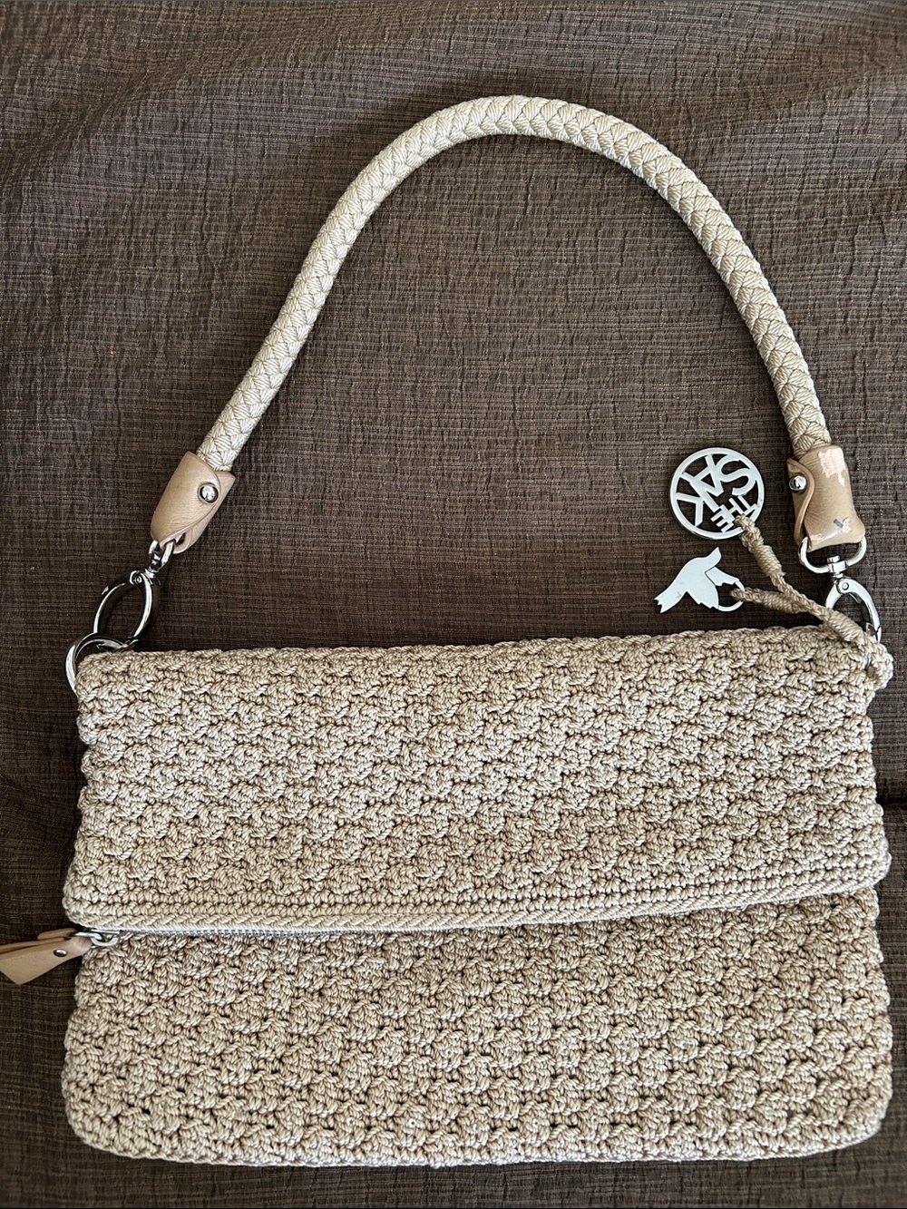 The Sak Beige Crochet Shoulder Bag with Braided Handle